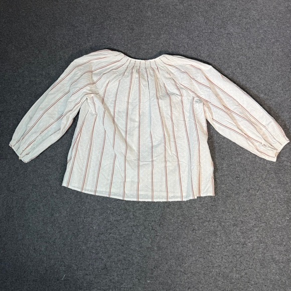 Madewell Smocked Button Front Striped Swiss Dot Top White Brown Blue Small - Picture 4 of 9
